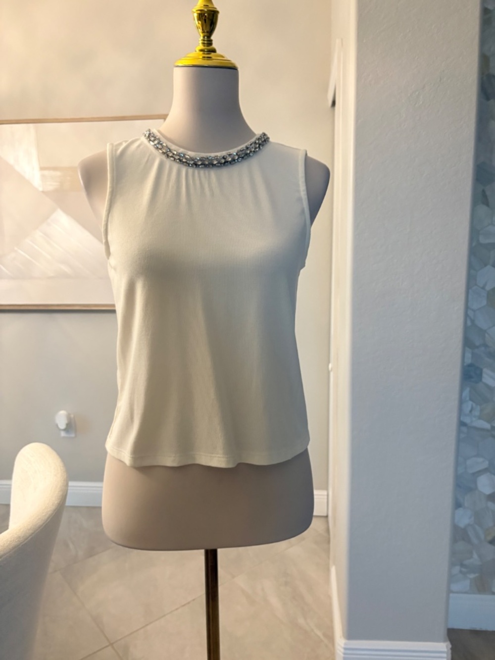 NWT Joie Sleeveless Rhinestone Collared Top